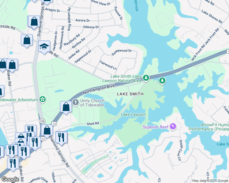 map of restaurants, bars, coffee shops, grocery stores, and more near 5342 Pandoria Avenue in Virginia Beach