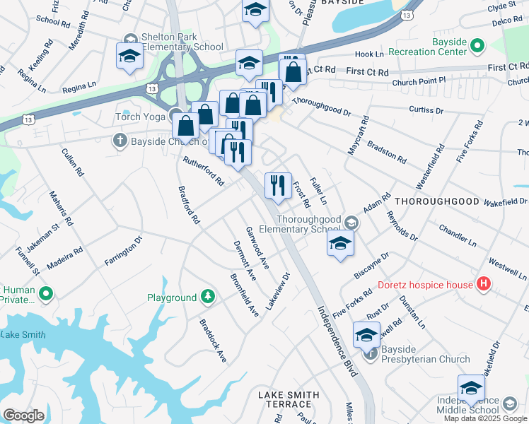 map of restaurants, bars, coffee shops, grocery stores, and more near 1532 Lakeview Drive in Virginia Beach