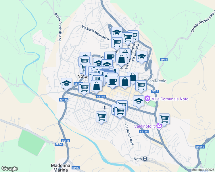 map of restaurants, bars, coffee shops, grocery stores, and more near 1 Piazza XVI Maggio in Noto