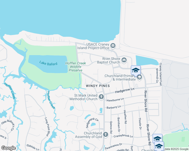 map of restaurants, bars, coffee shops, grocery stores, and more near 4403 Breezewood Court in Portsmouth