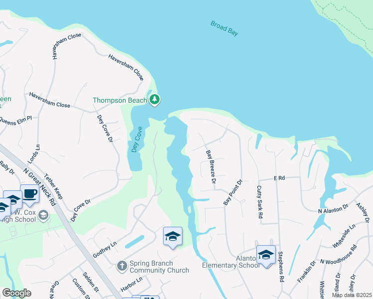 map of restaurants, bars, coffee shops, grocery stores, and more near 2036 Sunset Point in Virginia Beach