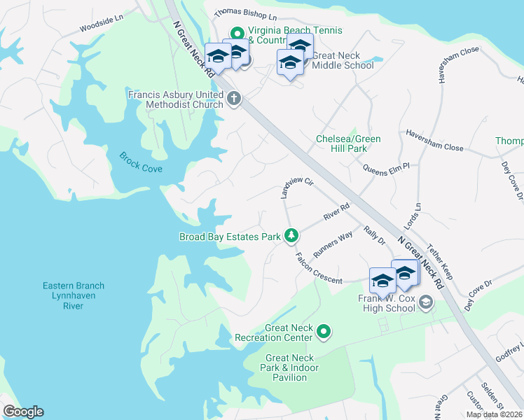 map of restaurants, bars, coffee shops, grocery stores, and more near 1712 North River Road in Virginia Beach