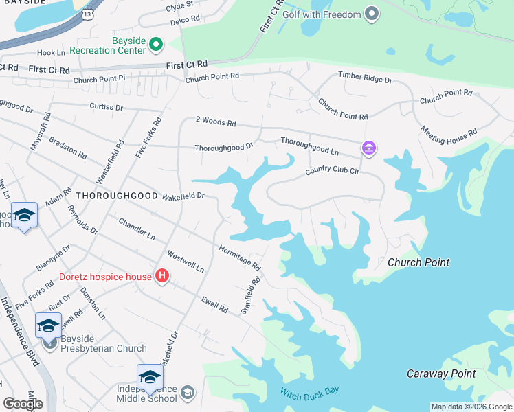 map of restaurants, bars, coffee shops, grocery stores, and more near 4221 Country Club Circle in Virginia Beach