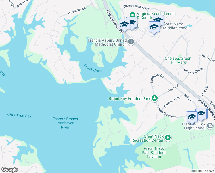 map of restaurants, bars, coffee shops, grocery stores, and more near 2677 Wimbledon Point Dr in Virginia Beach
