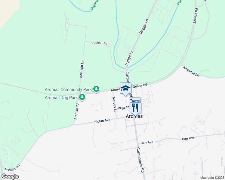 map of restaurants, bars, coffee shops, grocery stores, and more near 2 Aromas Rd in Aromas