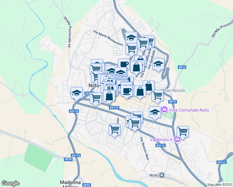 map of restaurants, bars, coffee shops, grocery stores, and more near 1 Piazza XVI Maggio in Noto