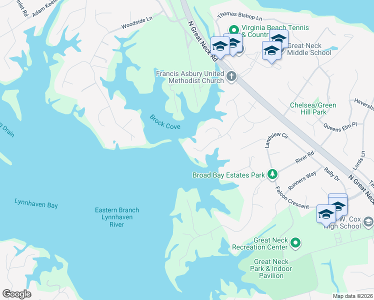 map of restaurants, bars, coffee shops, grocery stores, and more near 2677 Wimbledon Point Drive in Virginia Beach