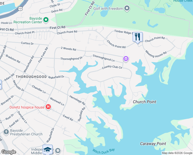 map of restaurants, bars, coffee shops, grocery stores, and more near 4149 Country Club Circle in Virginia Beach