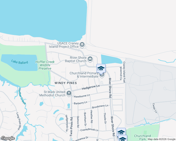 map of restaurants, bars, coffee shops, grocery stores, and more near 4424 Schoolhouse Path in Portsmouth