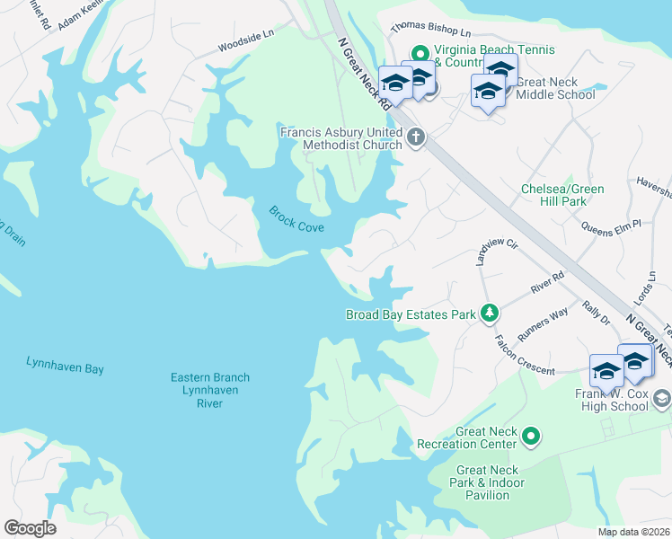 map of restaurants, bars, coffee shops, grocery stores, and more near 2677 Wimbledon Point Drive in Virginia Beach