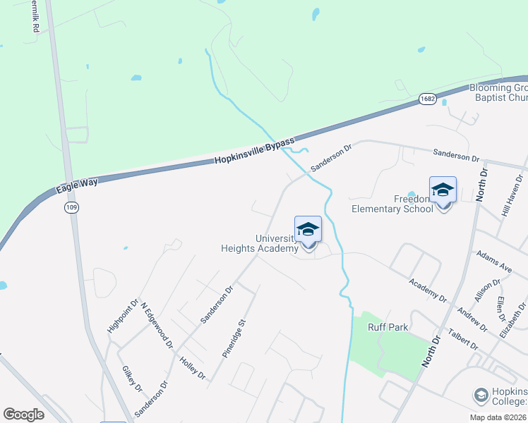 map of restaurants, bars, coffee shops, grocery stores, and more near 900-1000 Sanderson Drive in Hopkinsville