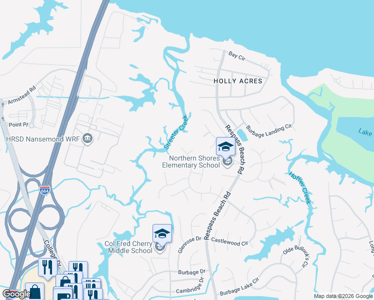 map of restaurants, bars, coffee shops, grocery stores, and more near 6305 Orkney Court in Suffolk