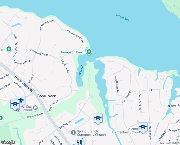 map of restaurants, bars, coffee shops, grocery stores, and more near 1680 Godfrey Lane in Virginia Beach