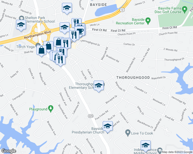 map of restaurants, bars, coffee shops, grocery stores, and more near 1517 Winter Road in Virginia Beach