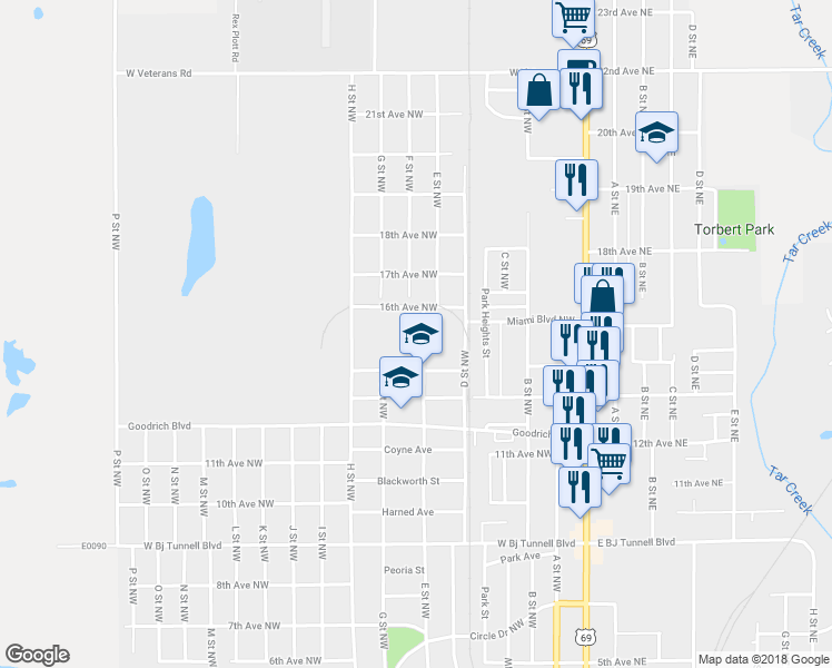 map of restaurants, bars, coffee shops, grocery stores, and more near 504 14th Avenue Northwest in Miami