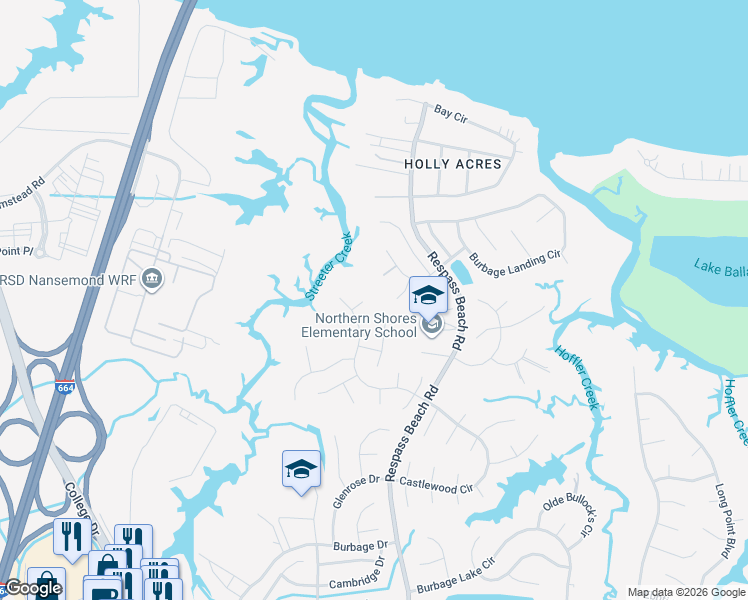 map of restaurants, bars, coffee shops, grocery stores, and more near 6317 Townsend Place in Suffolk
