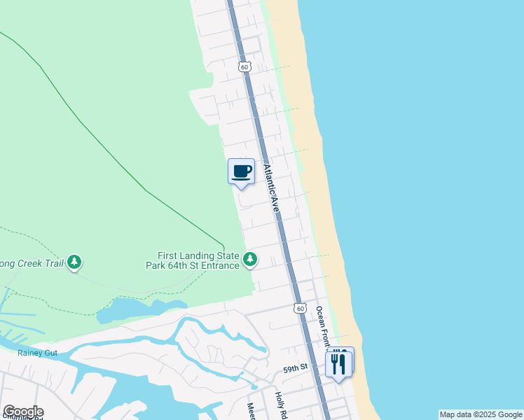 map of restaurants, bars, coffee shops, grocery stores, and more near 206 67th Street in Virginia Beach