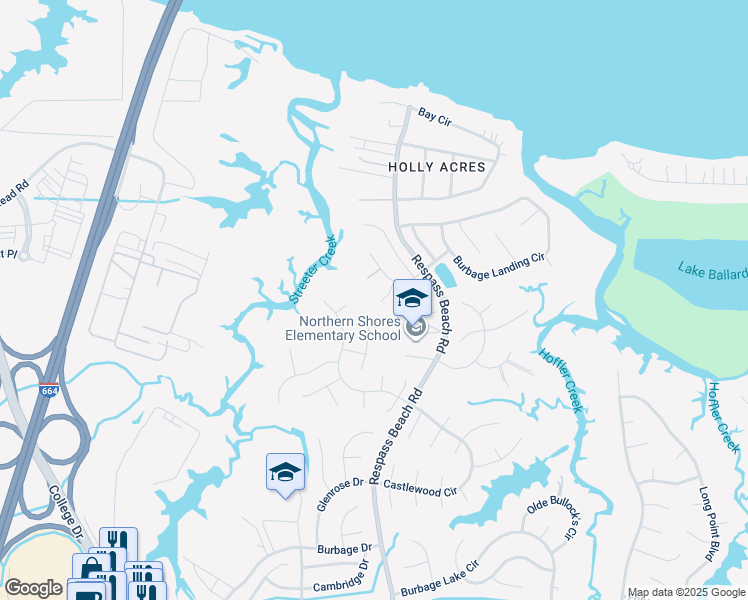 map of restaurants, bars, coffee shops, grocery stores, and more near 6406 Ashmeade Court in Suffolk