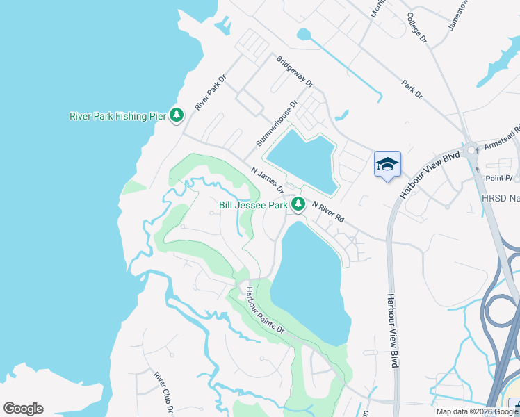 map of restaurants, bars, coffee shops, grocery stores, and more near 9506 North River Road in Suffolk