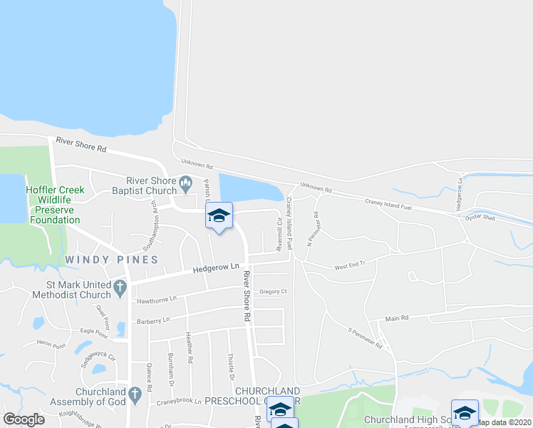 map of restaurants, bars, coffee shops, grocery stores, and more near 5738 Rivermill Circle in Portsmouth