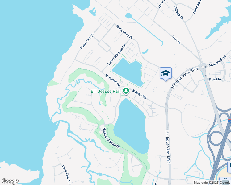 map of restaurants, bars, coffee shops, grocery stores, and more near 9505 North River Road in Suffolk