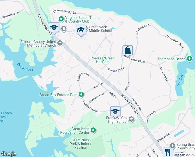 map of restaurants, bars, coffee shops, grocery stores, and more near 1791 Duke of Norfolk Quay in Virginia Beach