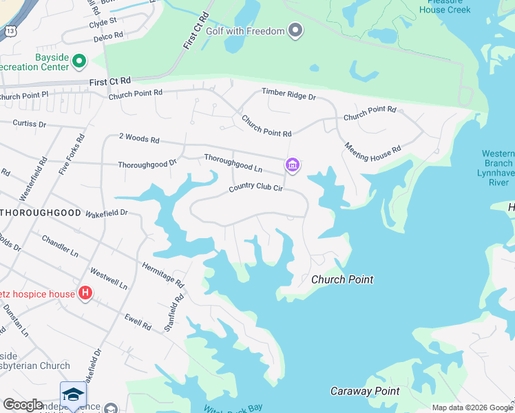 map of restaurants, bars, coffee shops, grocery stores, and more near 4304 Country Club Circle in Virginia Beach