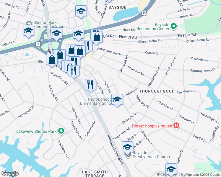 map of restaurants, bars, coffee shops, grocery stores, and more near 1533 Winter Road in Virginia Beach