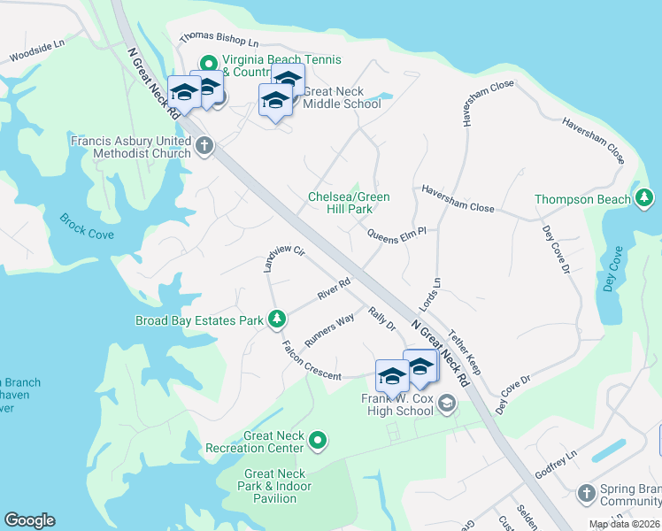 map of restaurants, bars, coffee shops, grocery stores, and more near 1791 Duke of Norfolk Quay in Virginia Beach