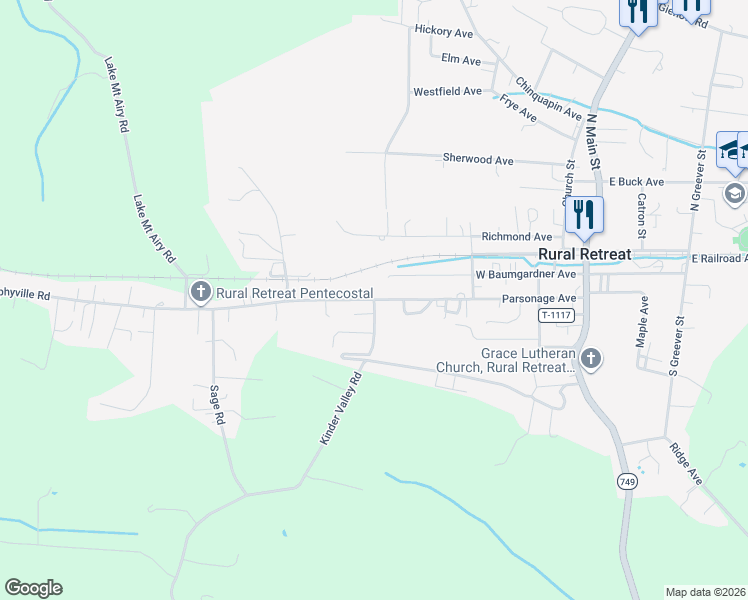 map of restaurants, bars, coffee shops, grocery stores, and more near 500 Parsonage Avenue in Rural Retreat
