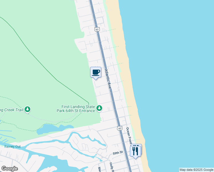 map of restaurants, bars, coffee shops, grocery stores, and more near 216 67th Street in Virginia Beach