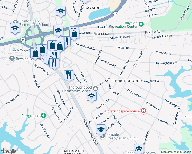 map of restaurants, bars, coffee shops, grocery stores, and more near 1518 Winter Road in Virginia Beach