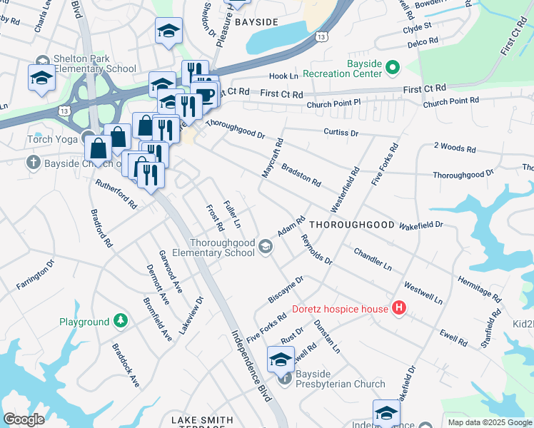 map of restaurants, bars, coffee shops, grocery stores, and more near 1518 Winter Road in Virginia Beach