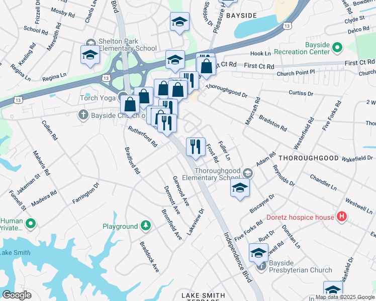 map of restaurants, bars, coffee shops, grocery stores, and more near 1576 Independence Boulevard in Virginia Beach