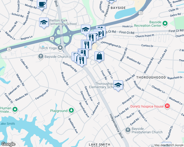 map of restaurants, bars, coffee shops, grocery stores, and more near 1576 Independence Boulevard in Virginia Beach