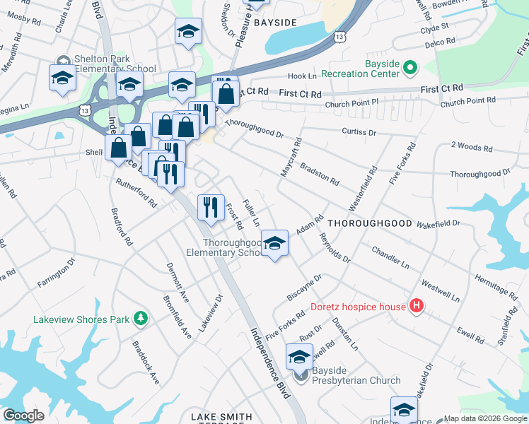 map of restaurants, bars, coffee shops, grocery stores, and more near 1533 Winter Road in Virginia Beach