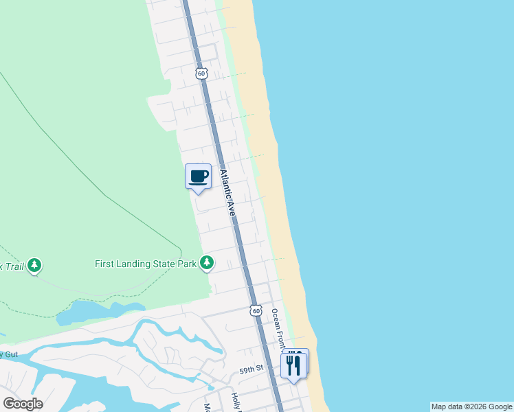 map of restaurants, bars, coffee shops, grocery stores, and more near 6606 Ocean Front Avenue in Virginia Beach