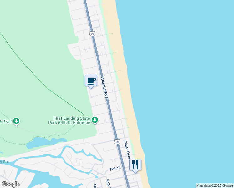 map of restaurants, bars, coffee shops, grocery stores, and more near 6606 Ocean Front Avenue in Virginia Beach