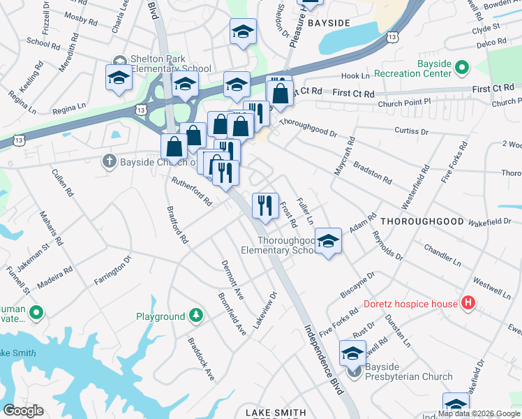 map of restaurants, bars, coffee shops, grocery stores, and more near 1572 Eagleton Lane in Virginia Beach
