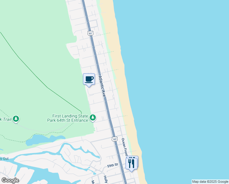 map of restaurants, bars, coffee shops, grocery stores, and more near 6606 Ocean Front Avenue in Virginia Beach