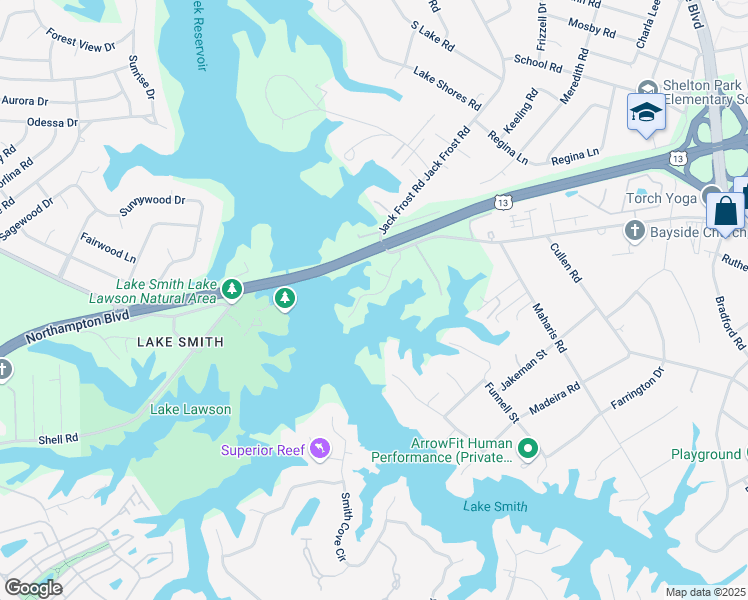 map of restaurants, bars, coffee shops, grocery stores, and more near 5133 Crystal Point Drive in Virginia Beach