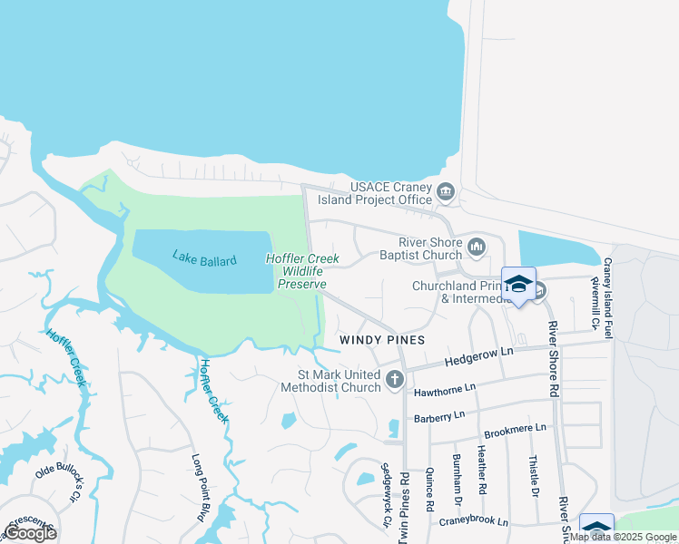 map of restaurants, bars, coffee shops, grocery stores, and more near 5851 Woodside Lane in Portsmouth