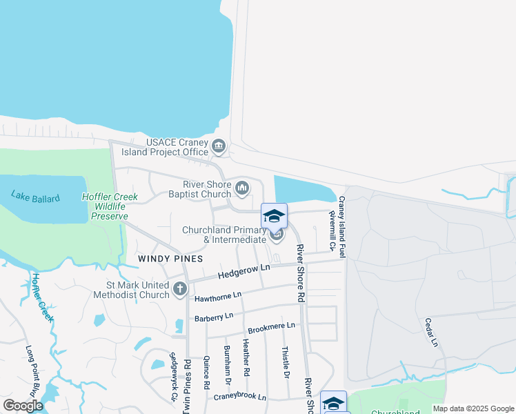 map of restaurants, bars, coffee shops, grocery stores, and more near 4449 River Shore Road in Portsmouth