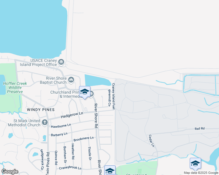 map of restaurants, bars, coffee shops, grocery stores, and more near 5723 Rivermill Circle in Portsmouth