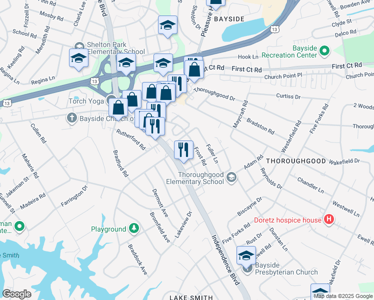 map of restaurants, bars, coffee shops, grocery stores, and more near 1572 Eagleton Lane in Virginia Beach