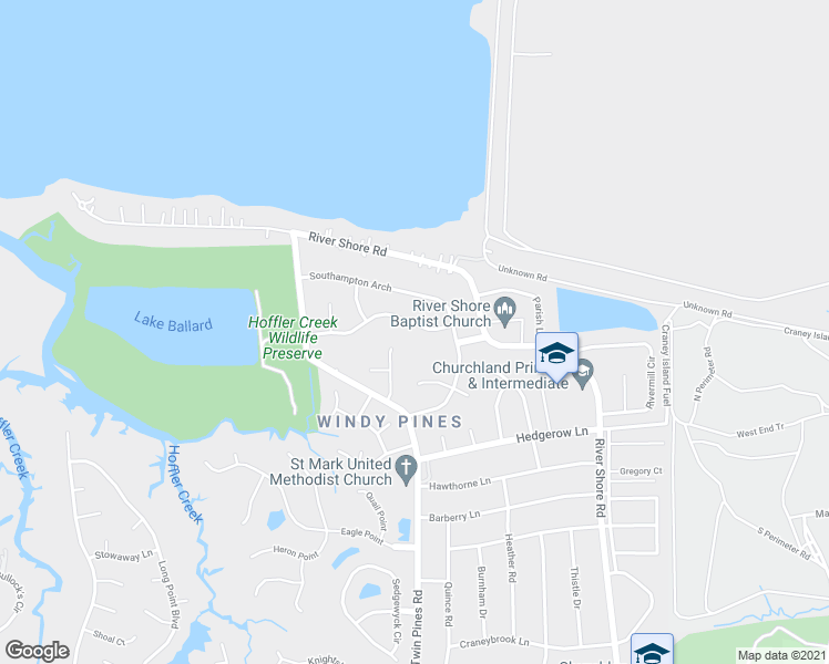 map of restaurants, bars, coffee shops, grocery stores, and more near 5811 Woodside Lane in Portsmouth