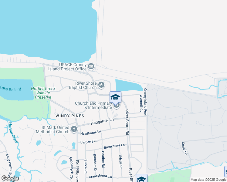 map of restaurants, bars, coffee shops, grocery stores, and more near 4449 River Shore Road in Portsmouth