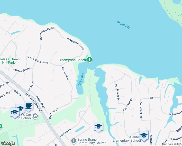 map of restaurants, bars, coffee shops, grocery stores, and more near 1680 Godfrey Lane in Virginia Beach