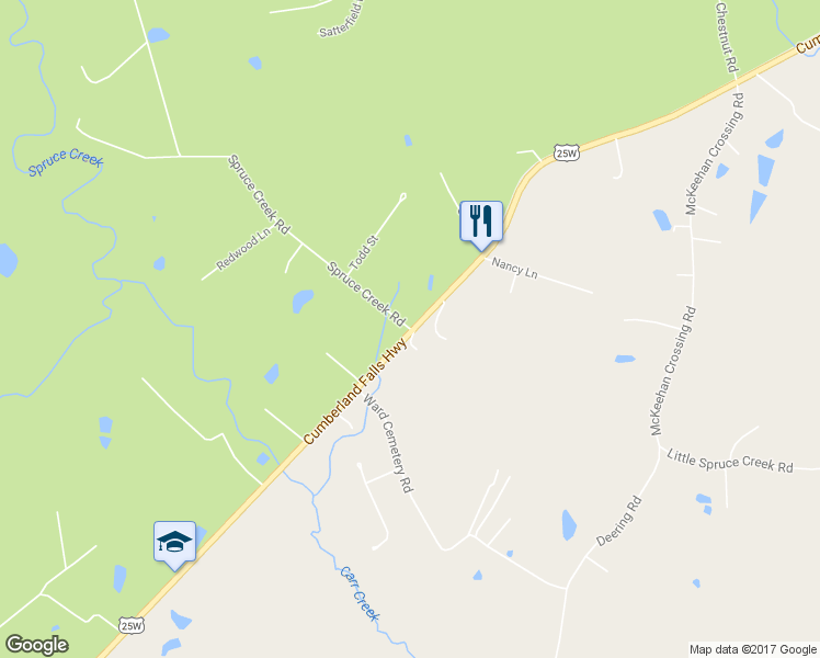 map of restaurants, bars, coffee shops, grocery stores, and more near 880 Spruce Creek Road in Corbin