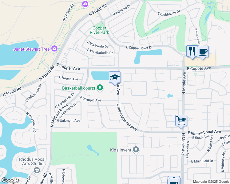 map of restaurants, bars, coffee shops, grocery stores, and more near 10825 North Cedar Avenue in Fresno
